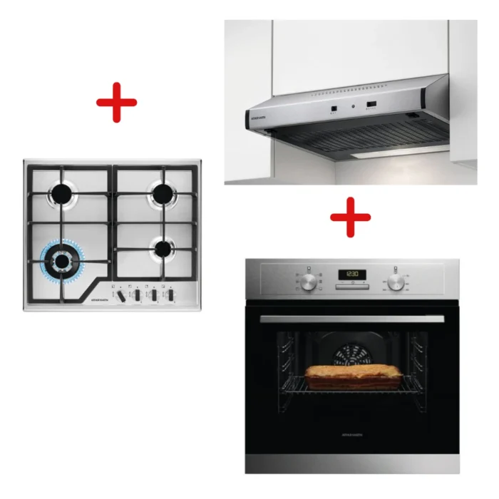PACK(PLAQUE ARTHUR MARTIN 4F 60CM INOX+HOTTE ARTHUR MARTIN 60CM INOX+FOUR ENCASTRABLE ARTHUR MARTIN UT300 MF7, INOX)