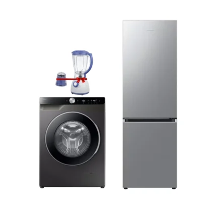 Pack SAMSUNG : REFRIGERATEUR COMBINE NO-FROST GRIS +Machine à laver 9kg+ Blender Offert 🎁